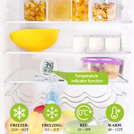 Geevon Refrigerator Thermometer IP65 Waterproof, with External Sensor, Fridge Temperature Monitor for Home Commercial, with LCD Screen, Stand and Magnetic Back, for Refrigerator, Freezer Scenes