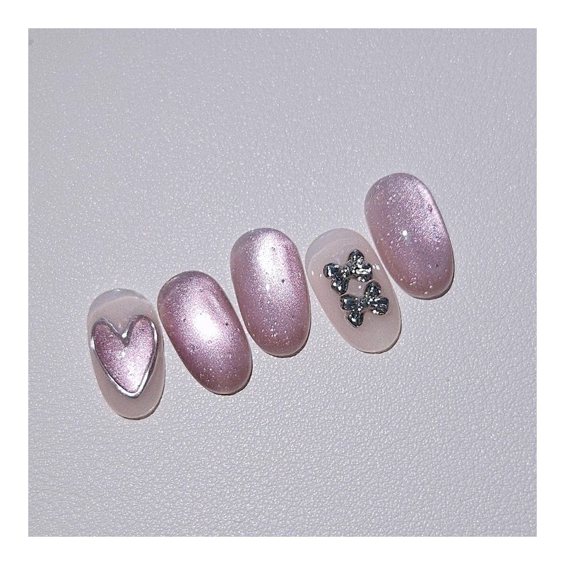 Heart Magnet Handmade Nail Tip Magnetic Nail Silver Heart Ribbon