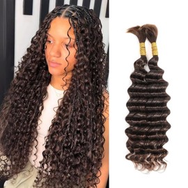 Humistwbiu Deep Wave Human Braiding Hair Micro Braiding Hair Bulk Human Hair for Braiding Hair 100% Unprocessed Brazilian No Weft Human Hair 20 Inch (100g,Dark Brown)