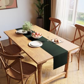 Encasa XO Dining Table Runner | Yarn Dyed Fine Ribbed Cotton | Size 32x200 cm | Dark Green | Machine Washable