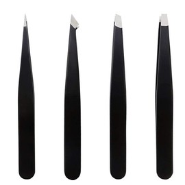 WOIWO 4PCS Black Eyebrow Tweezers Hair Beauty Tilting Puller Stainless Steel Eyebrow Clip Hair Removal Cosmetic Tool
