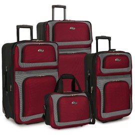 U.S. Traveler New Yorker Lightweight Softside Expandable Travel Rolling Luggage, Deep Red, 4-Piece Set (15/21/25/29)