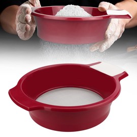 HAOMEEDUO Flour Sieve Stainless Steel Flour Icing Sugar Sieve 21 cm Baking Sieve Fine Stainless Steel Sieve Fine Mesh Household Sieve with Handles Kitchen Sieves Red Shaker Sieve with Scraper for