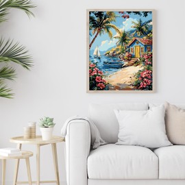 Paint by Numbers Kit for Adults Beginner, Beach Landscape Easy Adult Paint by Number Kits on Canvas, DIY Acrylic Watercolor Oil Paint by Number for Adults for Home Decor Gift 16x20 Inch