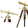 Shiny Brass Wooden Stand Tabletop Wooden Telescope Home Decor Antique