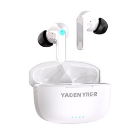 YAKEN YRKR Wireless Earbuds,Bluetooth 5.3 Earbuds IPX5 Waterproof,Earphones with Wireless Charging Case,Light-Weight Headphones Built-in Microphone Call Noise Cancelling (White)