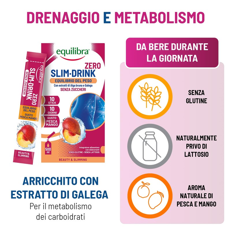 Equilibra Slim Drink Zero Zuccheri, Integratore per Equilibrio del Peso