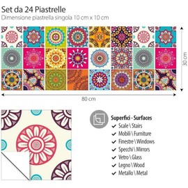 RE-COVERTILES - PS00178 PS00178 Tile Stickers Bathroom and Kitchen 10 Pieces 20 x 20 cm PVC Wall Decoration Waterproof Tiles Mosaic Style Azulejos Cement Tiles