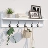 BAMEOS Wall-Mounted Wood Shelf with 5 Dual Hooks for Bathroom,