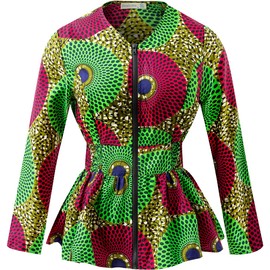 SHENBOLEN Women African Print Shirt Ankara Long Sleeves Top(2X-Large,I)