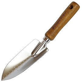 Japanese Garden Trowel Heavy Duty Japanese Steel with Wood Handle, Garden Transplanter Tool for Digging, Scooping, Transplanting, Made in Japan, Small Silver