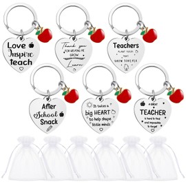 Tenare 6 Sets of Key Chains Gifts for Teachers Including Heart Keyring Kraft Paper Thank You Cards Organza Bag Thank You Farewell Gift Thank You For Helping Me Grow Gift, Classic colours