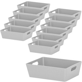 12 x Organiser Boxes, 5 cm High, Grey, 16.5 x 12 x 5 cm, 770 ml, Organiser Basket, Drawer Organiser Box, Plastic Organiser System, Storage, Bathroom Basket, Cupboard, Desk Box