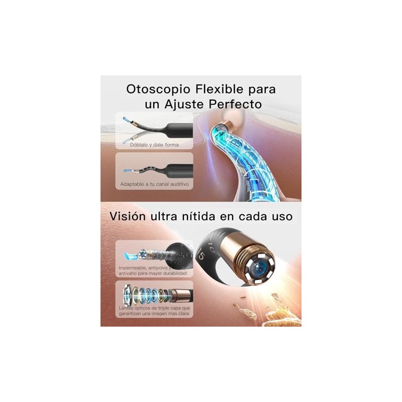 Bebird Limpiador de Oídos con Otoscopio Digital HD, Cámara Flexible,