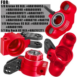 hopsupRC Upgrades for 1/8 Kraton/Outcast/Notorious 6S BLX,1/7 Big Rock 6S BLX,Aluminum Front Steering Block Knuckles & C-Hubs Caster Blocks & Rear Hubs Hops Up,Replaces #AR330505#AR330404,Red