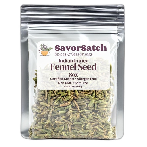 SavorSatch Fennel Seeds - 8oz Resealable Stand-Up Pouch | Indian