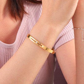 MILAKOO Gold Color Bangle Stainless Steel with Rhinestone Bracelets for Women Bangle 6.7 Inches