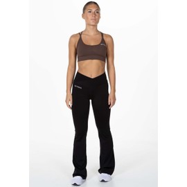 Divina Flare Tights Flared Leg Leggings with Cross Over Waistband Perfect for Training, Yoga, Walking and Everyday Wear. Black M
