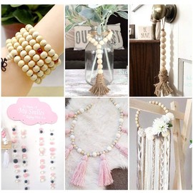 FOROREH 485 Pieces Wooden Balls with Hole, Round Wooden Beads Set, 8 Sizes Natural Beads with Hole, Wooden Balls Craft Beads for Handmade Jewellery Bracelet Necklace (6, 8, 10, 12, 14, 16, 18, 20 mm)