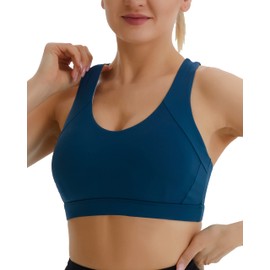 RUNNING GIRL Sports Bras for Women, Criss-Cross Back Padded Strappy Sports Bras Medium Support Yoga Bra with Removable Cups(2919 Dark Blue L)