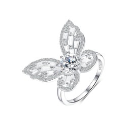 1 Carat 925 Sterling Silver Promise Ring Butterfly Design Round Cut Cubic Zirconia Engagement Wedding Ring for Women Girls Size 8