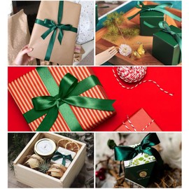 Dark Green Ribbon 5/8 Inch x 25 Yards, Forest Green Satin Ribbon for Christmas Wreaths, Bows, Gift Wrapping, DIY Crafts, Sewing Projects, Bridal Bouquet, Baby Shower and Wedding Party Decoration