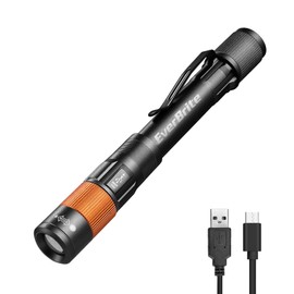 EverBrite Rechargeable Pen Light, 300 Lumens EDC Flashlight, Zoomable LED Pocket Flashlight with Clip, Memory Function and USB C Cable Included, for Camping, Emergency, Black
