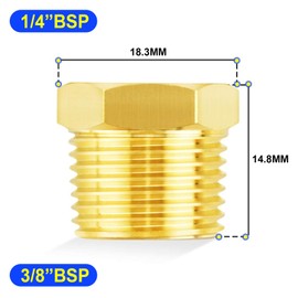 TAILONZ PNEUMATIC Brass Threaded Pipe Fitting 1/4 Inch BSP Male x 3/8 Inch BSP Female Hex Bushing Adapter （5Pcs）