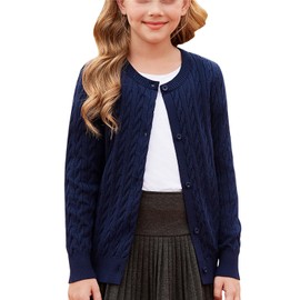 GRACE KARIN Girls Spring Sweater Cardigan Button Front Long Sleeve Comfortable Knit Top Navy Blue 12-13 Years