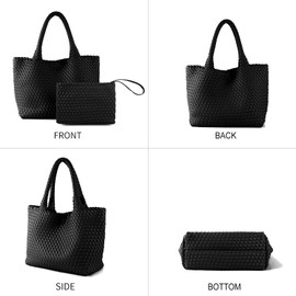 SporGenius Woven Tote Bag Vegan Leather Bags for Women Large Top Handle Shoulder Handbag with Handwoven Purse (Black)