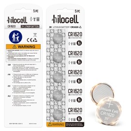 hilocell 5 Pack CR1620 Lithium 3V Coin Battery, 3 Volt CR 1620 Button Cell Batteries, Durable Long-Lasting High Capacity 1620 Battery with 10-Year Shelf Life... 5 Count