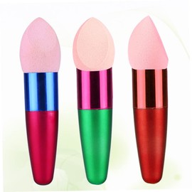 Healeved Makeup Sponge Stick 3pcs Wet Dry Foundation Egg Puff Brush Set Makeup Tools Reusable Cosmetics Sponge Brush Random Color