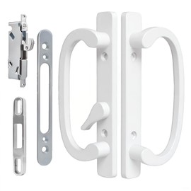 Ruigrit Offset Sliding Patio Door Handle Set with Mortise Lock | 45° Keyway | Fits 1-3/8" to 2" Doors | 3-15/16" Hole Spacing | Zinc Alloy | Non-Handed | Matte White Diecast