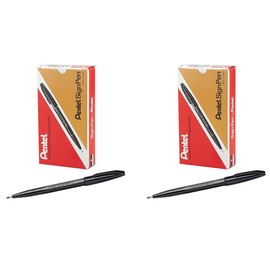Pentel Fiber-Tipped Sign Pen Black 2 Packs of 12