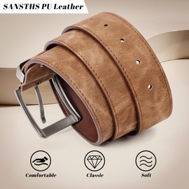 SANSTHS Mens Belt PU Leather Belt for Men Casual Dress Belt Work Belt Every Day Belt for Jeans, Brown, for 29"-36" Wasit