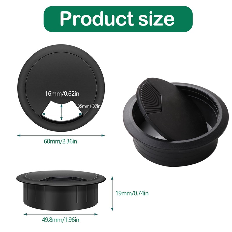 Cable Grommet Desk, Pack of 12 Black Cable Pass Desk