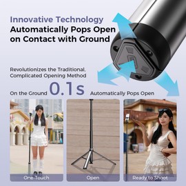LK56 Auto Open Tripod Extendable 83" with 1/4" Quick-Release for Cameras Video Lights Phones Selfie Stick Live Vlog Stand Lightweight Content Creator Essentials Aluminum Alloy and ABS
