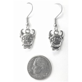 Cartoon Bull with Big Head - 15x12mm - Silver alloy charm dangle earrings. Hypoallergenic Stainless-Steel Fishhooks or Ball-Post or Silver Plated Ball-Post Earrings Optional