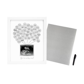 Pearhead Baby Shower Signature Guest Book & Sonogram Keepsake Picture Frame with 50 Balloon Stickers, Alternative Guestbook Idea, 5” x 4” Photo Insert, White