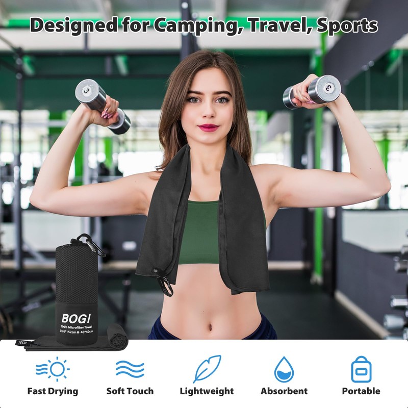 BOGI Microfibre Quick Dry Travel Towel - Soft, Lightweight &
