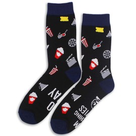 FUQWZ Movie Lover Gifts Socks, Movie Night Supplies, Horror Scary Comedy Movie Gifts, Movie Night Gifts for Men and Women, Birthday Christmas Gift for Movie Lover, Novelty Funny Crew Black Socks.(005)