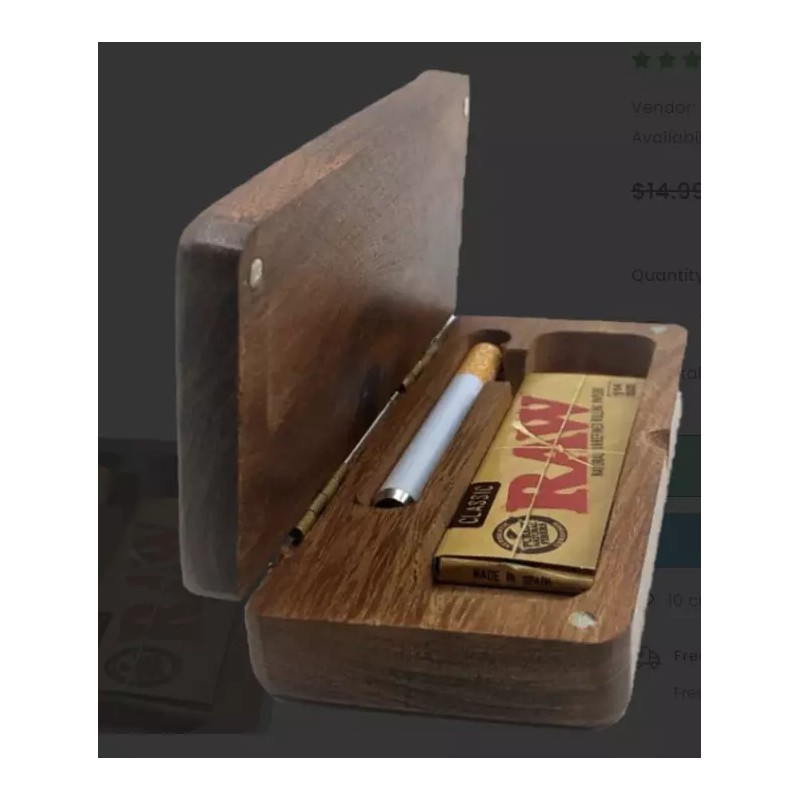 Wood Dugout W/One Hitter & Cleaning Tool /TokeBox Flip -