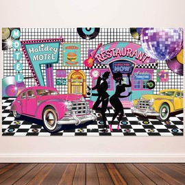 50's Photo Backdrop 50s Theme Party Decorations 1950s Decorations for Party Rock and Roll Party Banner Classic Backdrop for 50s Party, 72.8 x 43.3 Inch