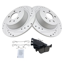 TRQ Rear Performance Brake Pad & Rotor Kit Brake Pads Brake Rotors Set Ceramic Premium G-Coated Compatible with 2013-2020 Ford Fusion 2013-2016 Lincoln MKZ