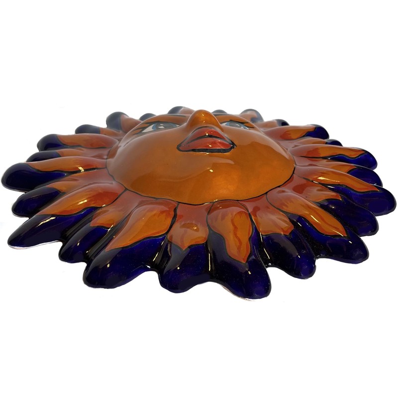 Fine Crafts Imports Talavera Ceramic Sun Face Wall Sculpture, Orange,