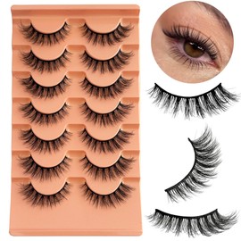 Cat Eye Lashes NINGLASH Wispy Lashes False Eyelashes Natural Look Fake Eyelash 15mm Faux 3D Mink Lashes Strips 7 Pairs Fluffy Lash Pack