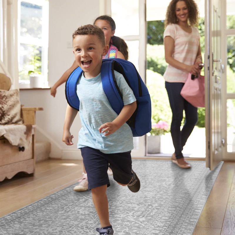 NeverMove Machine Washable Bella Runner Rug, 3x9, Grey