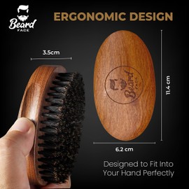 Beard Face Boar Bristle Beard Brush & Cherrywood Comb Kit - 100% Boar Hair Brush for Even Beard Oil Distribution, Detangling Curly Beards, Stimulating Oil Production, Skin Exfoliation - Includes Vegan Leather Pouch & Premium Gift Box