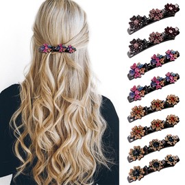 papasgix Braided Hair Clips For Women, 8Pcs Sparkling Crystal Stone Hair Clips, Shiny Rhinestone Hair Clip, Hair Accessories for Styling Sectioning with 3 Small Hair Barrettes (Set 01)