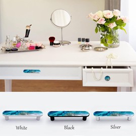 Elohiym 4 Pack Aqua Aquamarine Blue Water Cabinet Handles 3-3/4 Inch (96mm) Hole Center Silver Cabinet Pull Unique Drawer Handle Bathroom Drawer Pulls Kitchen Cabinet Hardware